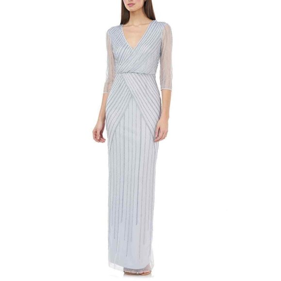 JS Collections Dresses & Skirts - $450 JS Collections Grayish Blue Beaded Surplice Formal Sheath Gown Dress Sz 10